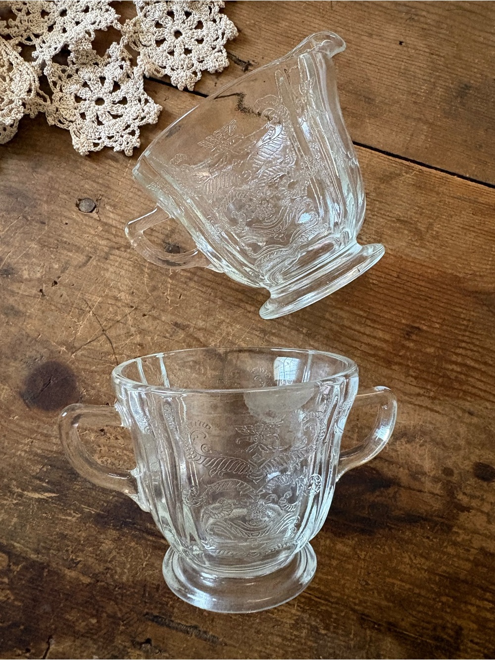 Clear Glass Double-Handled Sugar Bowl - Elegant Pressed Glass